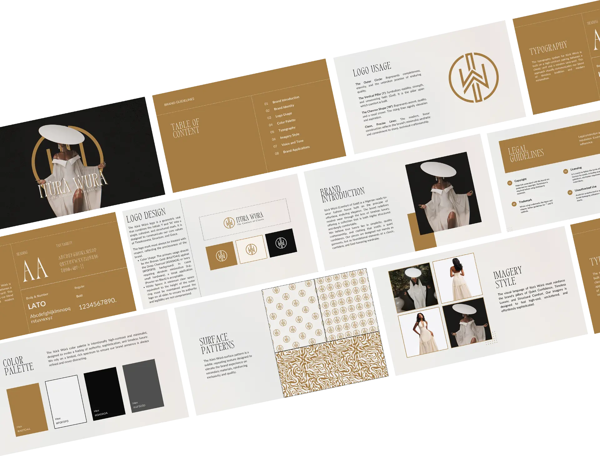 Itura Wura brand identity: gold, black and white logo, patterns, packaging and stationery