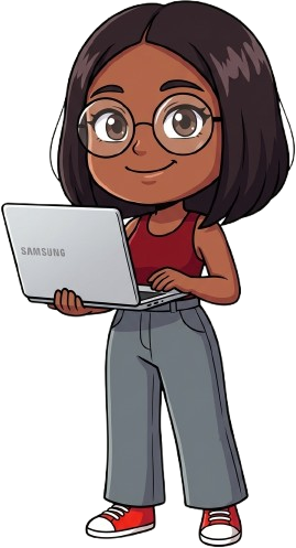 Illustrated Judy with her design laptop
